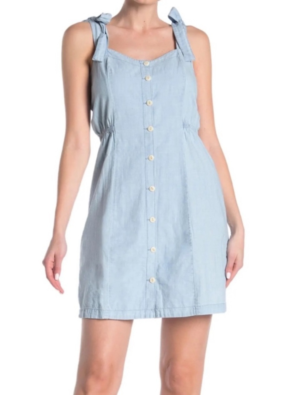 Madewell Denim Tie-Strap Button-Front Sundress in Morley wash | size 12